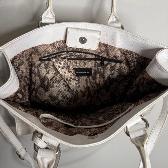 Wilsons Leather Women's White Leather Executive Large Tote Handbag Shoulder Bag - Picture 4 of 4